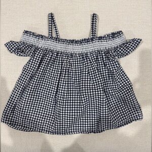 Janie and Jack Navy Gingham off-the-shoulder top size 6